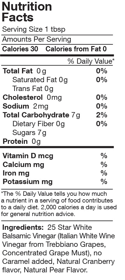 Nutrition Facts for Cranberry Pear Balsamic Vinegar